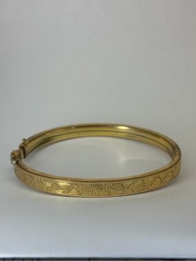 Gold Engraved Bangle Bracelet - Classic Women's Jewelry